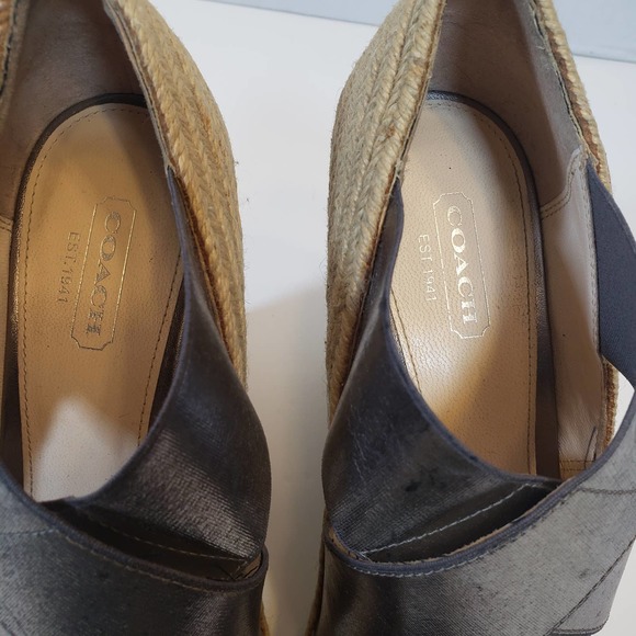 Vintage Coach Silver Pewter Rope Espadrille Platform Wedge Heel Sz 6 Logo - Picture 10 of 10